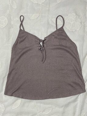 Unknown Ribbed Lace-Up Cami Tank Top - Mauve Plum